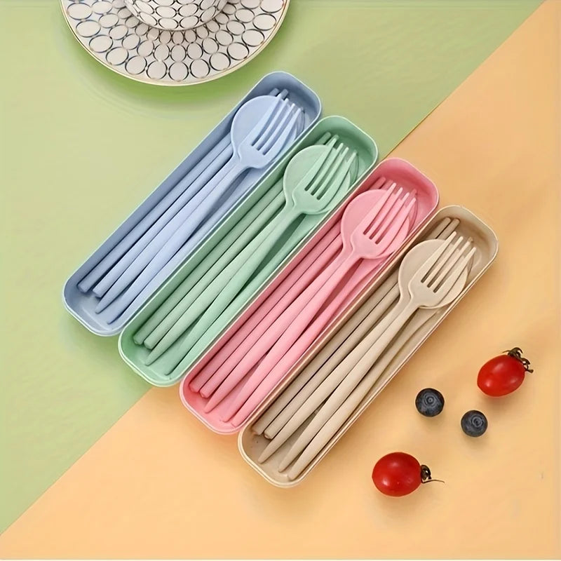 4pcs Portable Wheat Straw Cutlery Set Eco-Friendly Reusable Utensils