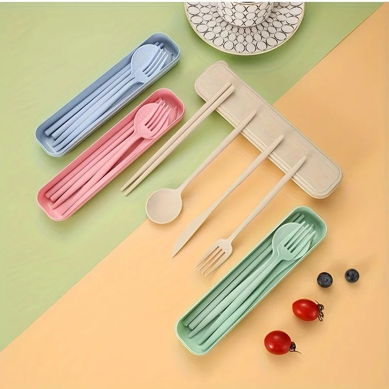 4pcs Portable Wheat Straw Cutlery Set Eco-Friendly Reusable Utensils