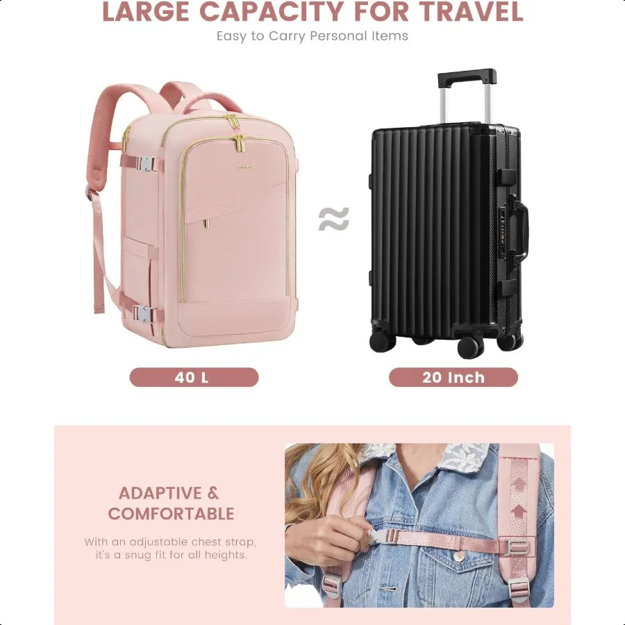 40L Women’s Travel Backpack – Carry-On Laptop Bag