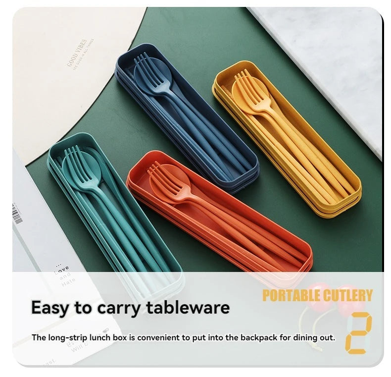 4pcs Portable Wheat Straw Cutlery Set Eco-Friendly Reusable Utensils